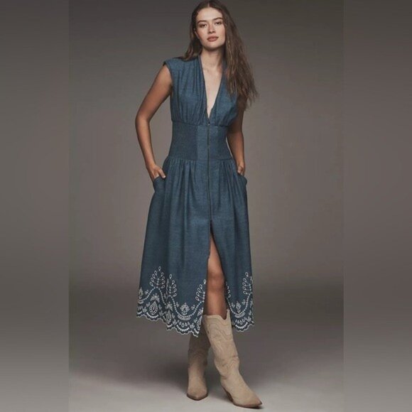 Anthropologie Dresses & Skirts - NWT Size M- The Tommie Denim Eyelet Trim Dress 100% Cotton (NWT US$ 228)